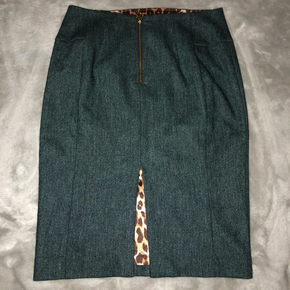 Teal Tweed Skirt Pencil Back Zipper - Picture 4 of 10